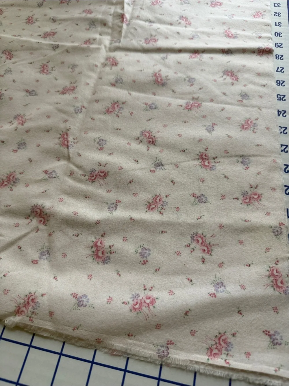 Vintage Style Floral Flannel Fabric Pink Roses Cottagecore 2 Yards x 44